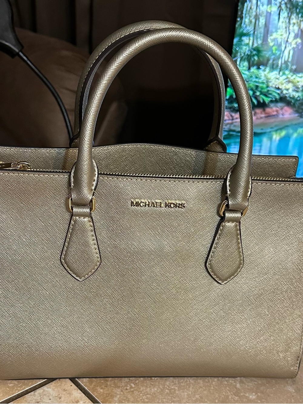 Michael Kors Metallic Gold Saffiano Satchel